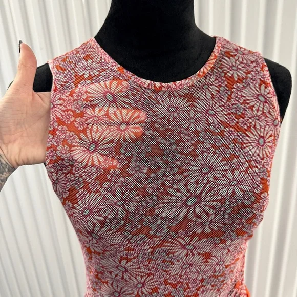 Forever 21 Women’s Orange Floral Sheer Mesh Maxi Sleeveless Dress Size Large - Picture 2 of 6